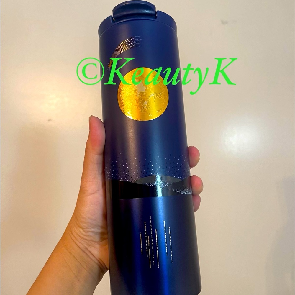 Starbucks Tumbler 16oz.Stainless steel Blue Golden Super Moon&Starry Landscape